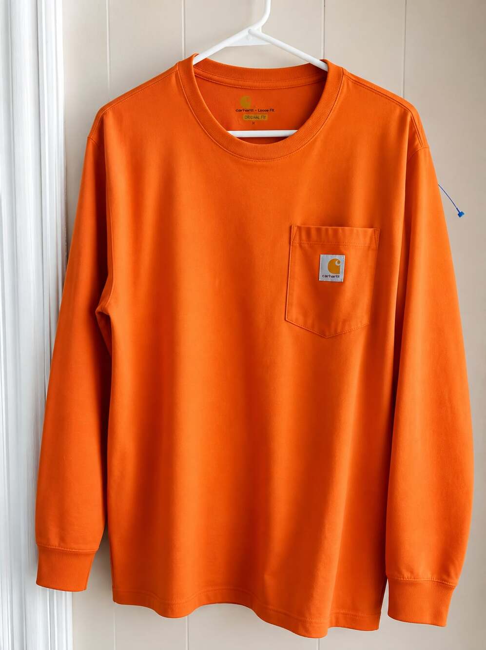 Carhartt Men's Original Fit Long-Sleeve Pocket T-Shirt Bright Orange Size L